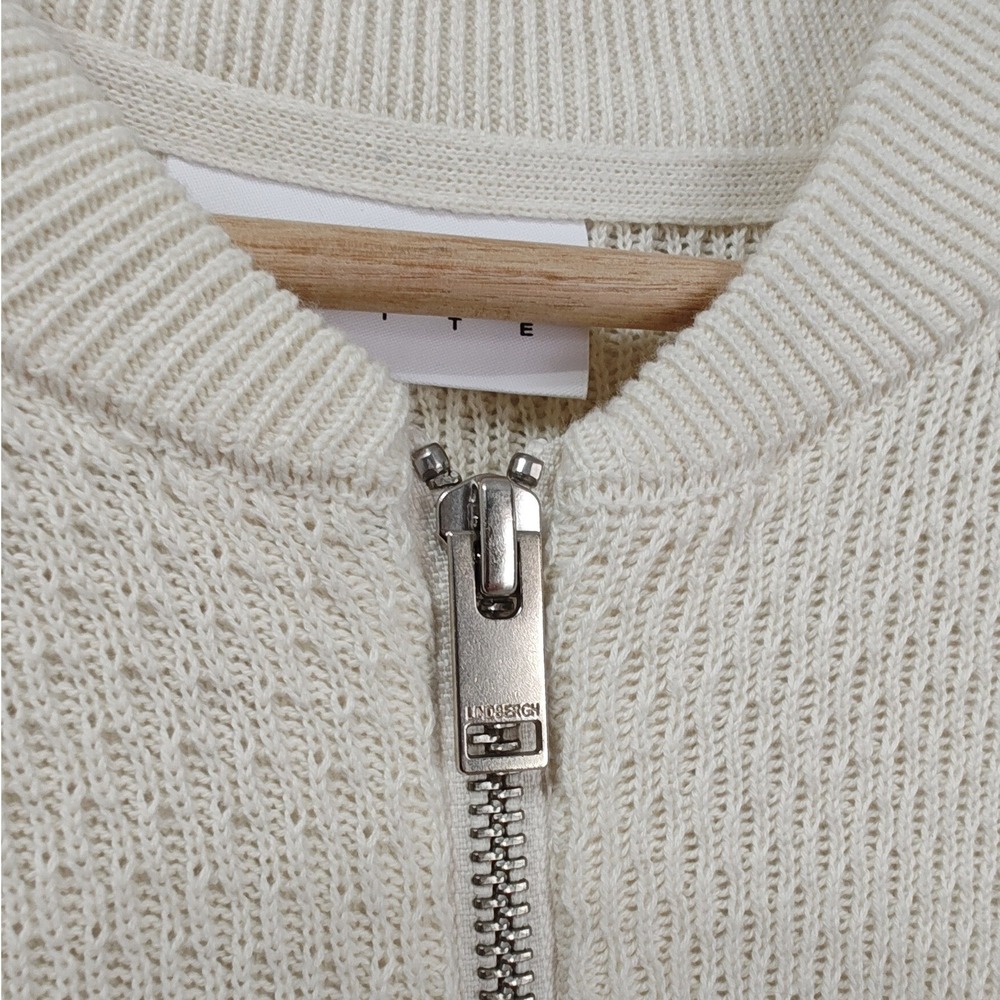 Lindbergh White Textured Knit Full Zip Baseball Bomber Sweater Cardigan Cream L - Picture 5 of 10